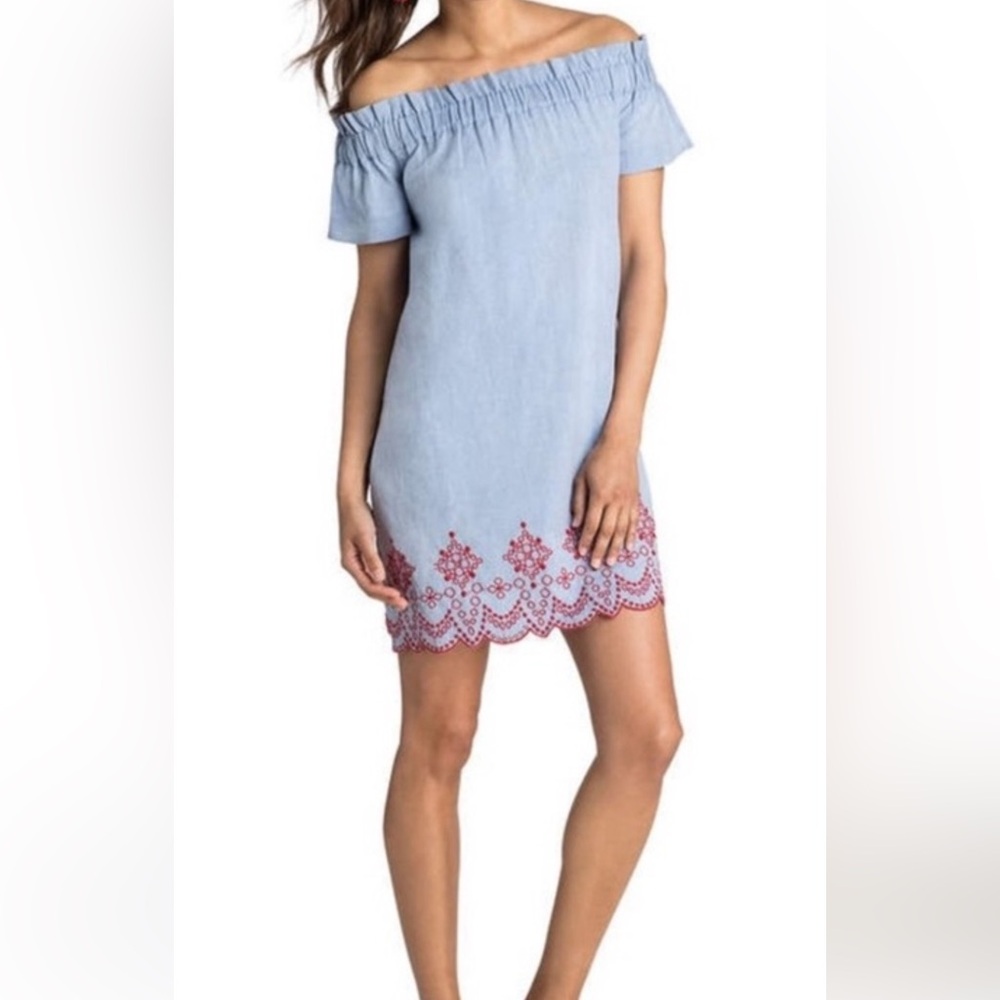 Vineyard Vines embroidered oxford dress red embroidered size small